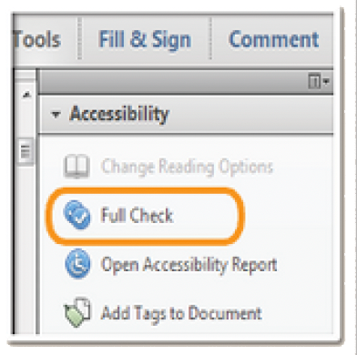 picture of pdf showing accessibility checker button