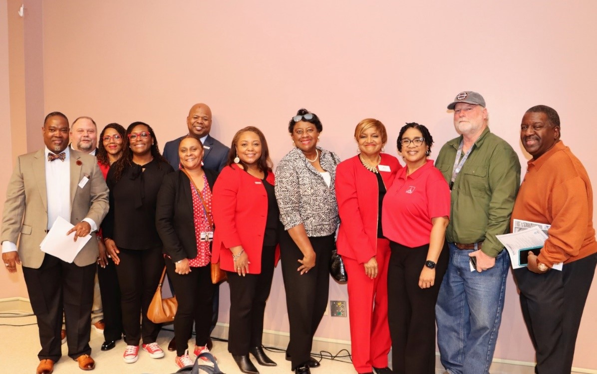 Representatives from MLGW, Comcast and AT&T pose with Southwest faculty and staff at the M.A.C. Launch Feb. 28, 2023 in the Farris Auditorium.