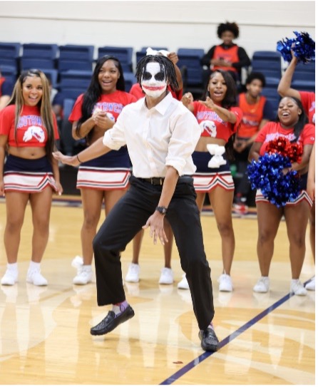 Students and the Saluqi Cheer Team enjoy a Spirit Day Pep Rally at the Verties Sails Gymnasium on Oct. 31, 2024.