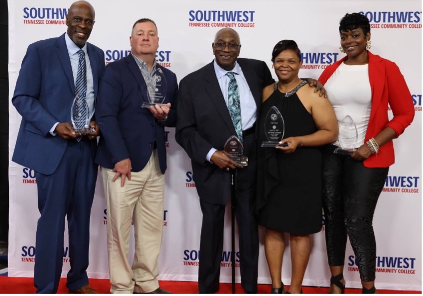 Pictured are the 2024 Hall of Fame Inductees: Michael Wilson, Brian Bramlett, Verties Sails, Jr., Andrea Martre and Myquita Mackey.